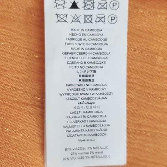 *NWT* MICHAEL MICHAEL KORS Orange (Peach) Ruffle Top w/Gold Threading, size S - Picture 5 of 6